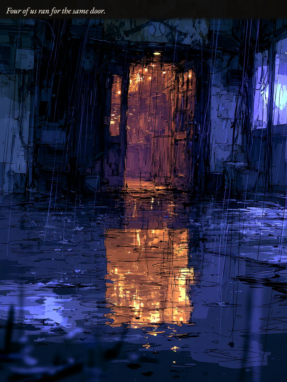 Four of us ran for the same door.