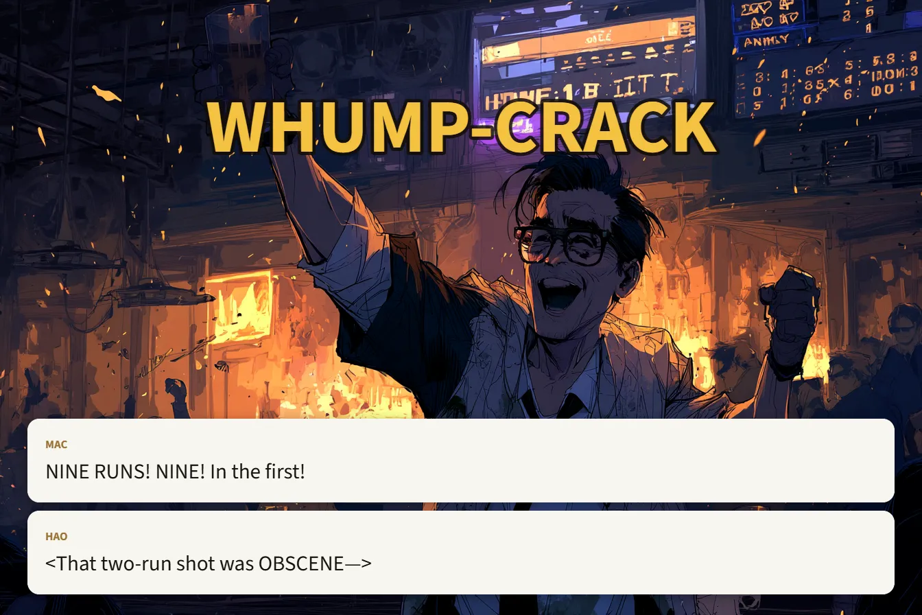 WHUMP-CRACK NINE RUNS! NINE! In the first! That two-run shot was OBSCENE—
